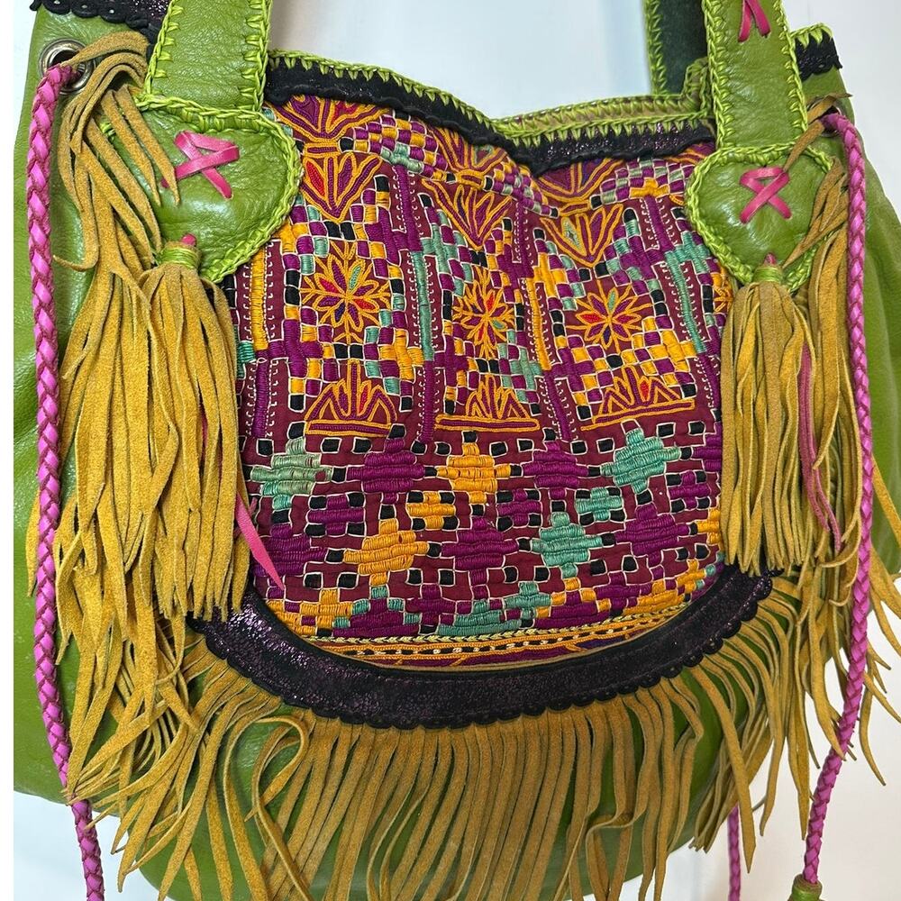 Ibiza World Family Handbag Women's Handcrafted Leather Embroidered Boho Artsy - Picture 5 of 16